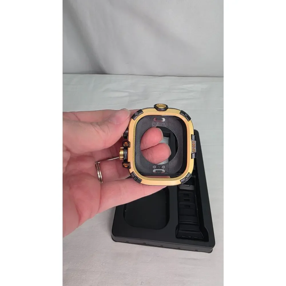 Black 49mm Rugged Case Band Kit for Apple Watch Ultra 3 2 1 Gold No Watch